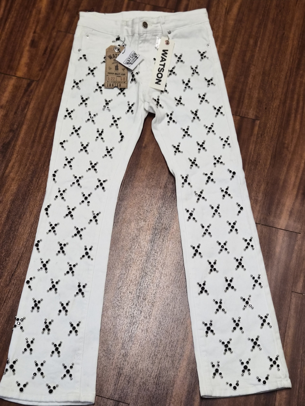 Watson White Studded Bootcut Jeans for Men